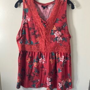 Torrid Women’s Sleeveless Red Lace Floral Tank Top Plus Size 2X